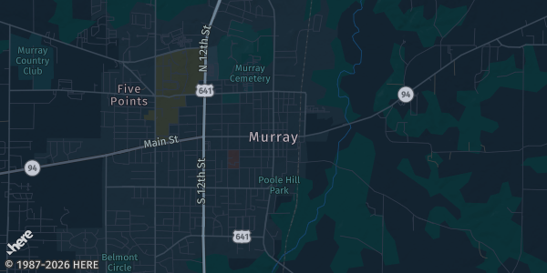 Map of Murray, KY. The exact address of Murray State University Curris Center Banquet Hall--3rd Floor is not known, so the map shows the area rather than a specific building.