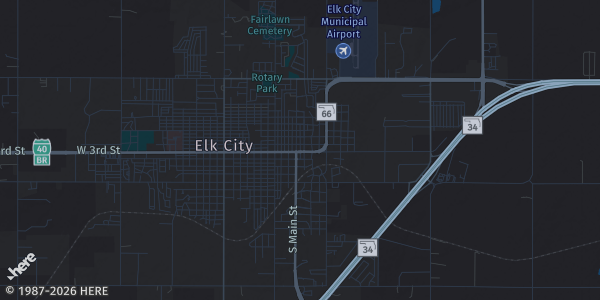 Map of Elk City, OK. The exact address of Elk City Convention Center is not known, so the map shows the area rather than a specific building.