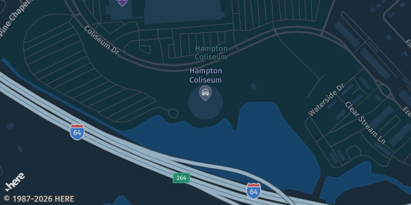 Map showing Hampton Roads Convention Center in Hampton, VA.