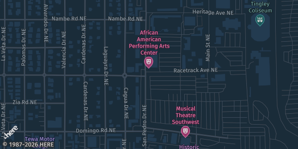 Map showing Expo New Mexico — Manuel Lujan Jr. Exhibit Complex in Albuquerque, NM.