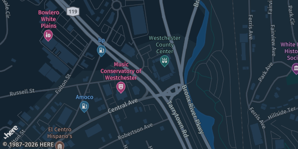 Map showing Westchester County Center in White Plains, NY.