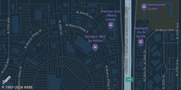Map showing DoubleTree by Hilton Phoenix North in Phoenix, AZ.