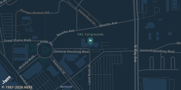 Map showing Oklahoma Expo Hall, Oklahoma State Fairgrounds in Oklahoma City, OK.