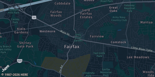 Map of Fairfax, VA. The exact address of Stacy C. Sherwood Community Center is not known, so the map shows the area rather than a specific building.