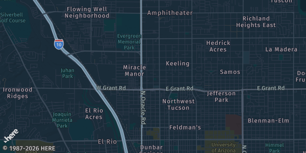 Map of Tucson, AZ. The exact address of Encore Tucson is not known, so the map shows the area rather than a specific building.