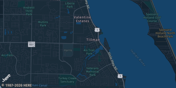 Map of Palm Bay, FL. The exact address of Ted Whitlock Community Center is not known, so the map shows the area rather than a specific building.