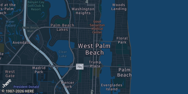 Map of West Palm Beach, FL. The exact address of Palm Beach Kennel Club is not known, so the map shows the area rather than a specific building.