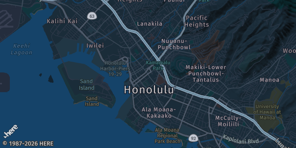 Map of Honolulu, HI. The exact address of The Republik is not known, so the map shows the area rather than a specific building.