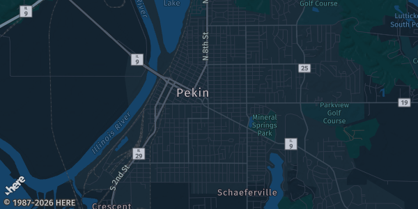 Map of Pekin, IL. The exact address of Parkside Fitness is not known, so the map shows the area rather than a specific building.