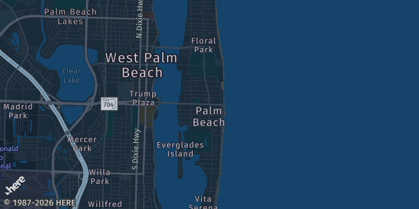 Map of Palm Beach, FL. The exact address of Burns Road Community Center is not known, so the map shows the area rather than a specific building.