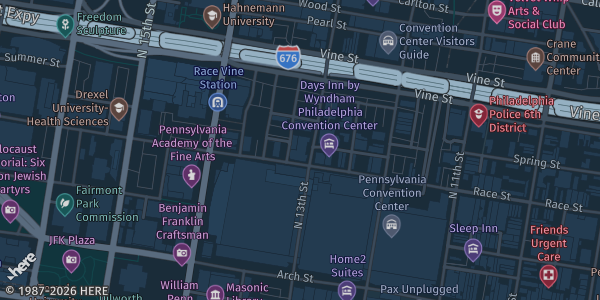 Map showing Pennsylvania Convention Center in Philadelphia, PA.