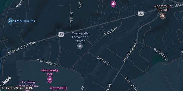 Map showing Monroeville Convention Center in Monroeville, PA.
