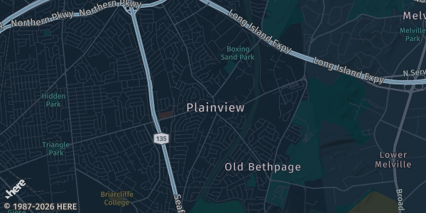 Map of Plainview, NY. The exact address of Holiday Inn Plainview is not known, so the map shows the area rather than a specific building.