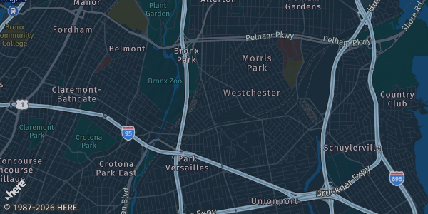 Map of Bronx, NY. The exact address of Bronxlandia is not known, so the map shows the area rather than a specific building.