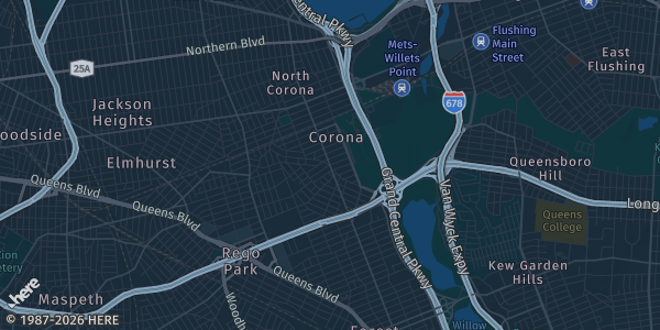 Map of Queens, NY. The exact address of Sanger Hall is not known, so the map shows the area rather than a specific building.