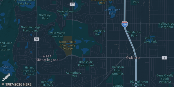Map of Bloomington, MN. The exact address of Hyatt Regency is not known, so the map shows the area rather than a specific building.