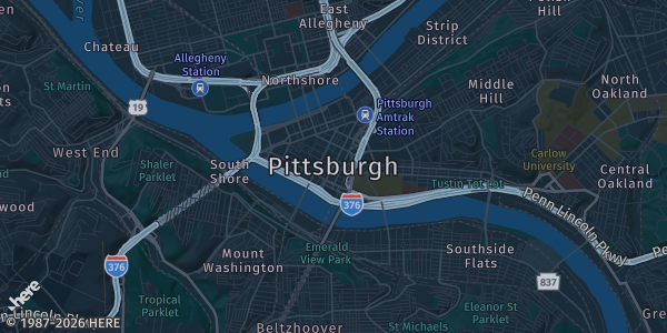 Map of Pittsburgh, PA. The exact address of Castle Shannon Fire Halls is not known, so the map shows the area rather than a specific building.
