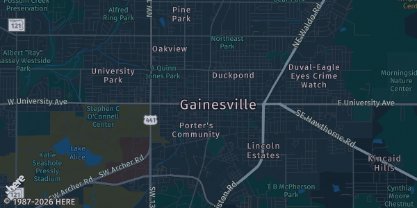 Map of Gainesville, FL. The exact address of Alachua County Sports & Event Center is not known, so the map shows the area rather than a specific building.
