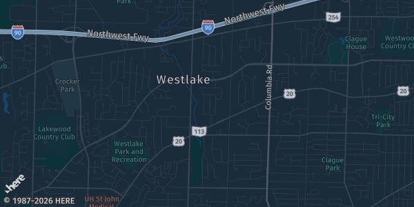 Map of Westlake, OH. The exact address of Wyndham Garden Hotel Westlake is not known, so the map shows the area rather than a specific building.
