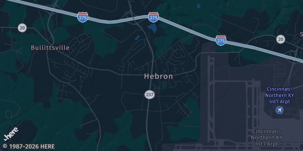 Map of Hebron, KY. The exact address of Marriott Cincinnati Airport Hotel is not known, so the map shows the area rather than a specific building.