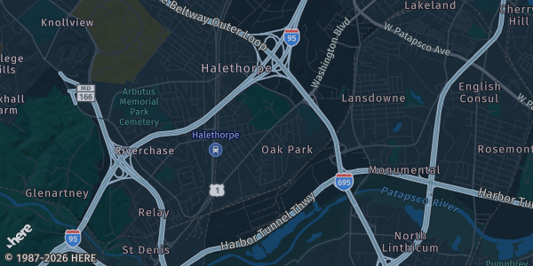 Map of Halethorpe, MD. The exact address of American Legion Dewey Post 109 is not known, so the map shows the area rather than a specific building.