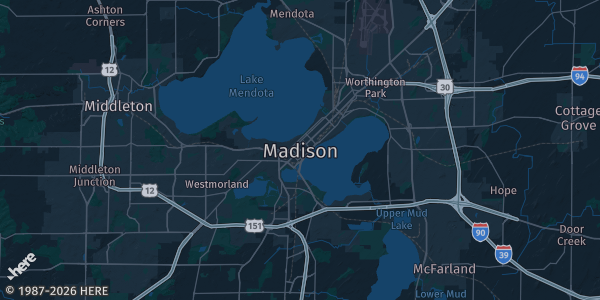 Map of Madison, WI. The exact address of West Towne Mall is not known, so the map shows the area rather than a specific building.