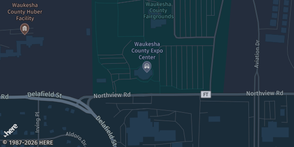 Map showing The Waukesha Expo Center in Waukesha, WI.