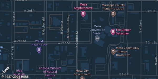 Map showing Mesa Convention Center in Mesa, AZ.