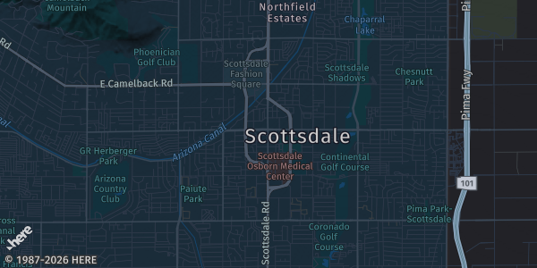 Map of Scottsdale, AZ. The exact address of Scottsdale — venue per event listing is not known, so the map shows the area rather than a specific building.