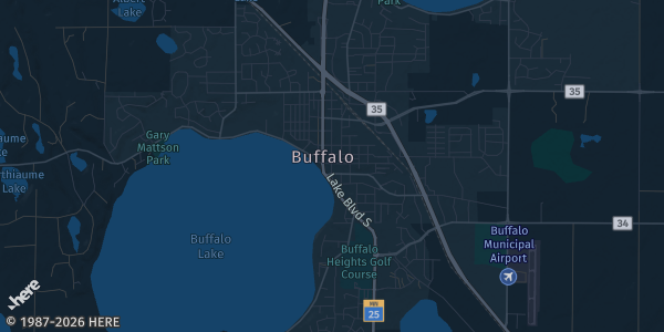 Map of Buffalo, MN. The exact address of Lakeview Mall is not known, so the map shows the area rather than a specific building.