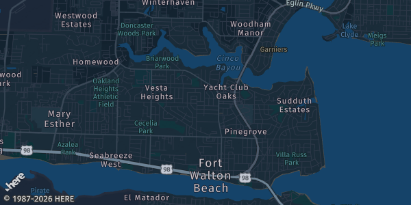 Map of Fort Walton Beach, FL. The exact address of Destin/FWB Fairgrounds Rigdon Center is not known, so the map shows the area rather than a specific building.