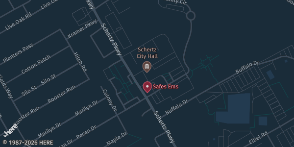 Map showing Schertz Civic Center in Schertz, TX.