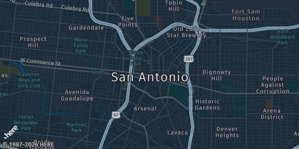 Map of San Antonio, TX. The exact address of Schertz Civic Center Bldg 3 is not known, so the map shows the area rather than a specific building.