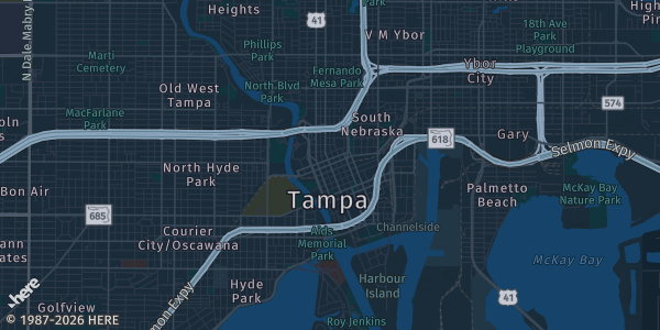 Map of Tampa, FL. The exact address of Florida State Fairgrounds is not known, so the map shows the area rather than a specific building.