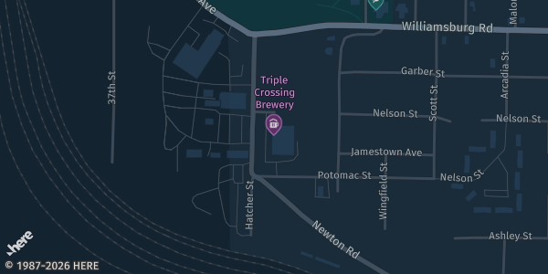 Map showing Triple Crossing Brewery in Richmond, VA.