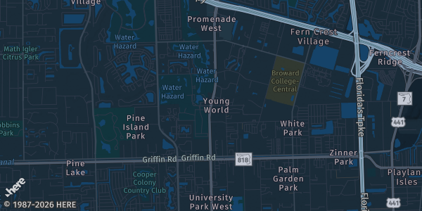 Map of Davie, FL. The exact address of Old Davie School is not known, so the map shows the area rather than a specific building.