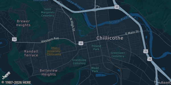 Map of Chillicote, OH. The exact address of Ross County Fairgrounds Multi-purpose Building is not known, so the map shows the area rather than a specific building.