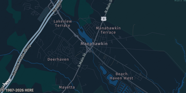 Map of Manahawkin, NJ. The exact address of Southern Regional Middle School is not known, so the map shows the area rather than a specific building.