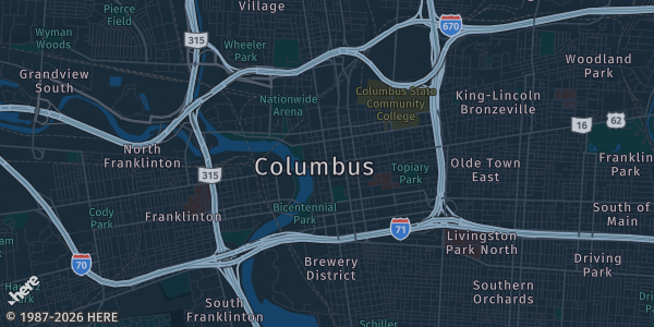 Map of Columbus, OH. The exact address of Southway American Legion Post 144 is not known, so the map shows the area rather than a specific building.