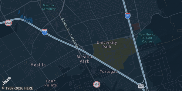 Map of Las Cruces, NM. The exact address of Las Cruces Convention Center is not known, so the map shows the area rather than a specific building.