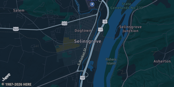 Map of Selinsgrove, PA. The exact address of Sports Card And Collectible Show is not known, so the map shows the area rather than a specific building.