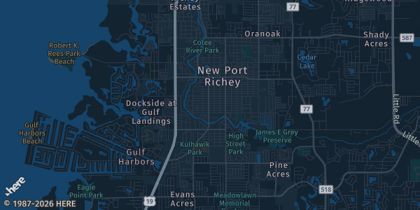 Map of New Port Richey, FL. The exact address of Quality Inn & Suites is not known, so the map shows the area rather than a specific building.