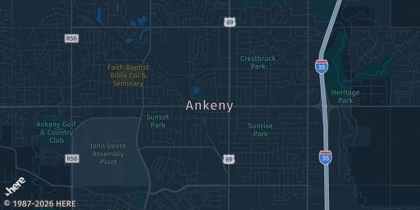 Map of Ankeny, IA. The exact address of Courtyard Inn by Marriott is not known, so the map shows the area rather than a specific building.
