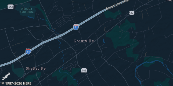 Map of Grantville, PA. The exact address of Hollywood Casino is not known, so the map shows the area rather than a specific building.
