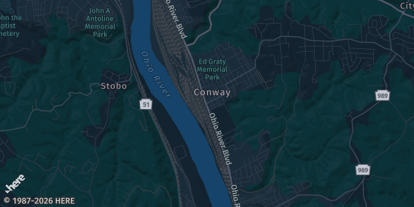 Map of Conway, PA. The exact address of Conway Fire Hall is not known, so the map shows the area rather than a specific building.