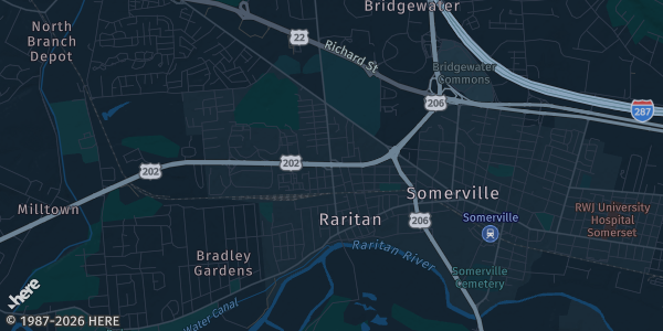 Map of Raritan, NJ. The exact address of St. Ann's Classical Academy is not known, so the map shows the area rather than a specific building.