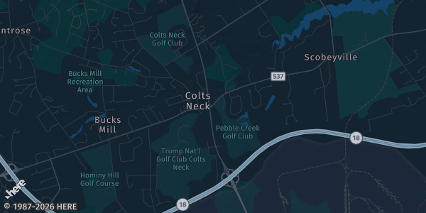Map of Colts Neck, NJ. The exact address of Colts Neck Firehouse is not known, so the map shows the area rather than a specific building.