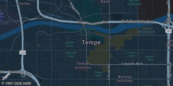 Map of Tempe, AZ. The exact address of University Presbyterian Church is not known, so the map shows the area rather than a specific building.