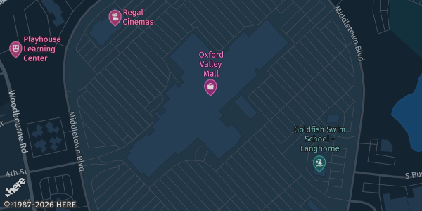 Map showing Oxford Valley Mall in Langhorne, PA.