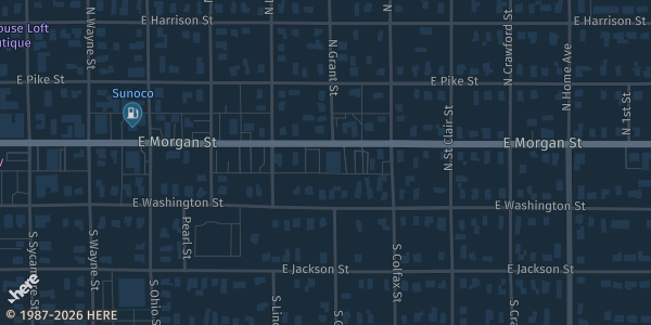 Map showing American Legion Post 230 in Martinsville, IN.